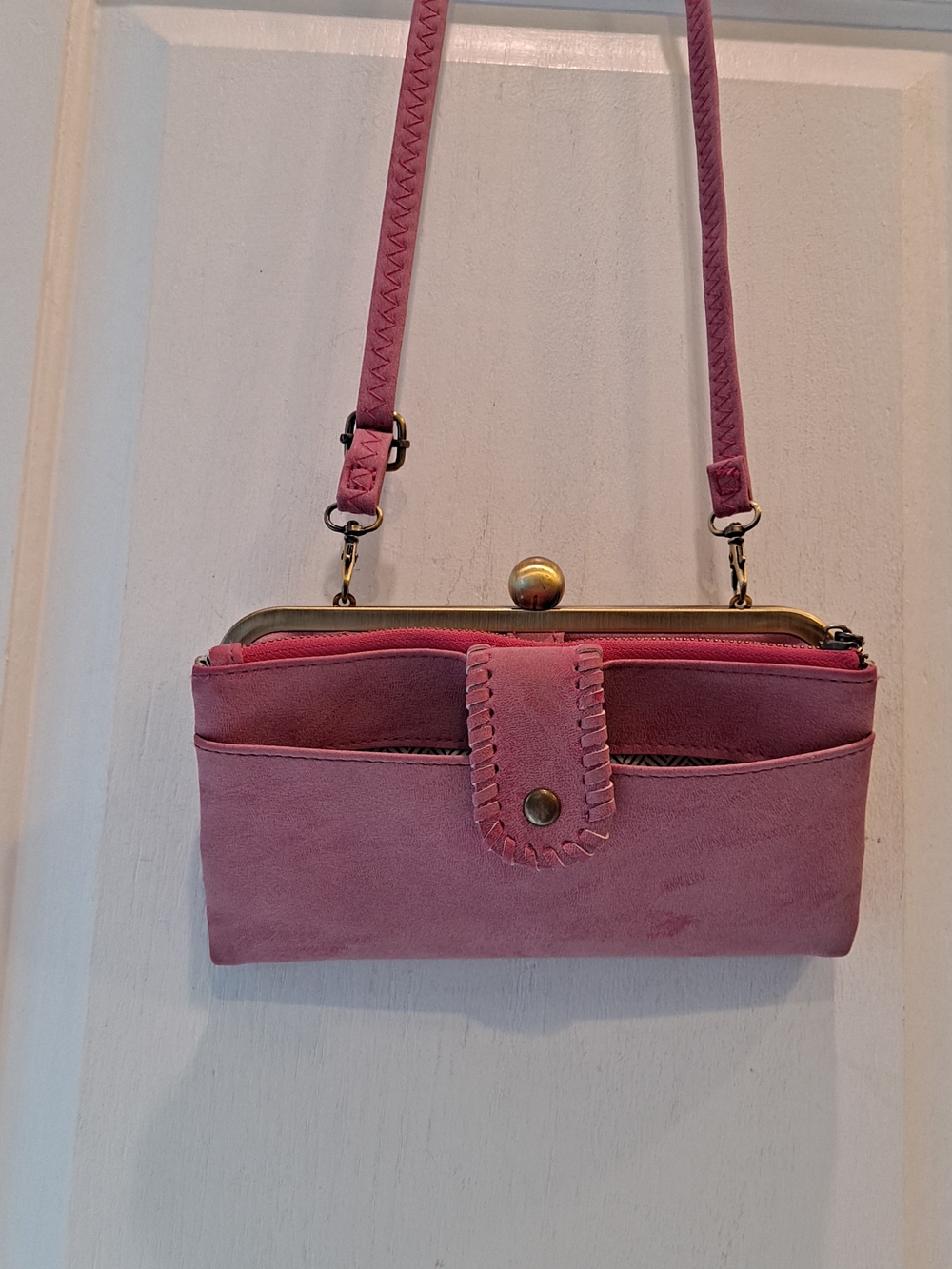 Alba Vegan Suede Convertible Crossbody Clutch Phone Wallet Dusty Pink